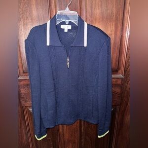 ST. JOHN SPORT Navy Knit Full‎ Zip Up Collar Track Cardigan Sweater Size Medium